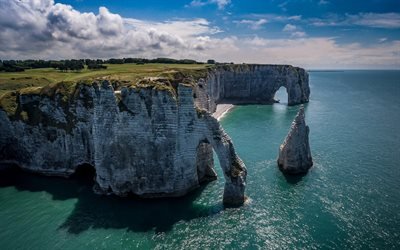 Etretat, coast, Normandy, cliffs, English Channel, arch, France