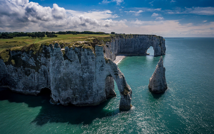 Etretat, sahil, Normandiya, cliffs, manş, kemer, France