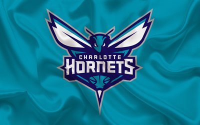 Charlotte Hornets, NBA, basketball, USA, basketball club, Charlotte Hornets emblem, blue silk