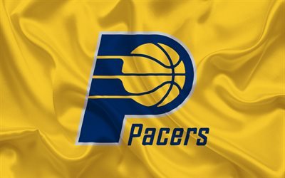 Indiana Pacers, Basketball club, NBA, USA, basketball, Indiana Pacers emblem, logo, yellow silk