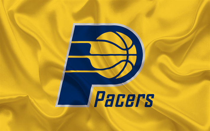 Indiana Pacers, Basketball club, NBA, USA, basketball, Indiana Pacers emblem, logo, yellow silk