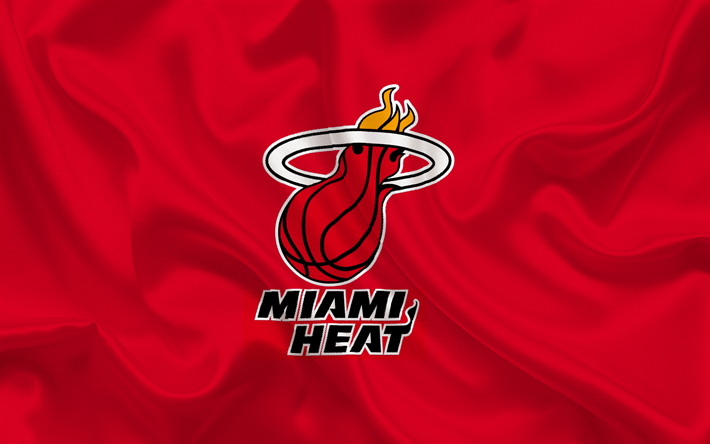 Basquete clube, Miami Heat, NBA, Miami, Fl&#243;rida, EUA, basquete, Miami Heat emblema, logo, de seda vermelha