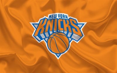 New York Knicks NBA, New York, USA, basket, emblema, logo, rosso, seta, Basket club, arancio seta