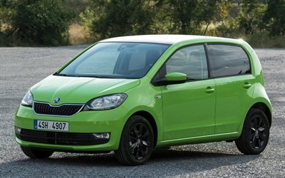 Skoda Citigo, 2017, New cars, green Citigo, Czech cars, Skoda