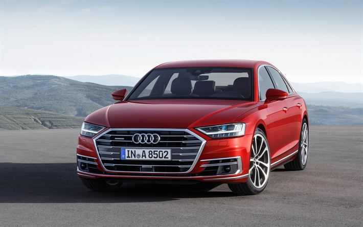 Audi A8, 2018, Sedan, kırmızı A8, yeni A8, Alman otomobil, Audi