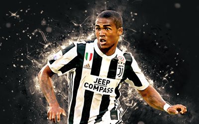 Douglas Costa, 4k, arte astratta, Juventus, calcio, Serie A, Costa, calciatori, luci al neon, Juventus FC, creative