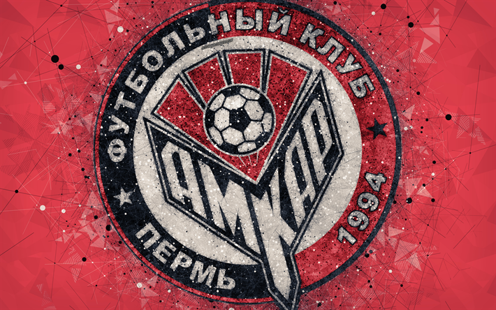 Amkar FC, 4k, Russian Premier League, creative logo, geometric art, emblem, Russia, football, Amkar, red abstract background, FC Amkar