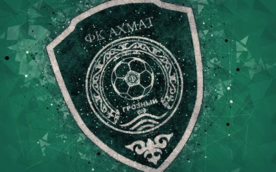 Akhmat Groznyj FC, 4k, Ryska Premier League, kreativa logotyp, geometriska art, emblem, Ryssland, fotboll, Akhmat Groznyj, red abstrakt bakgrund, FC Akhmat Groznyj