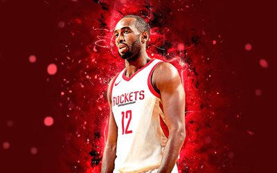 4k, Luc Mbah a Moute, abstract art, basketball stars, NBA, Houston Rockets, Mbah a Moute, basketball, neon lights, creative