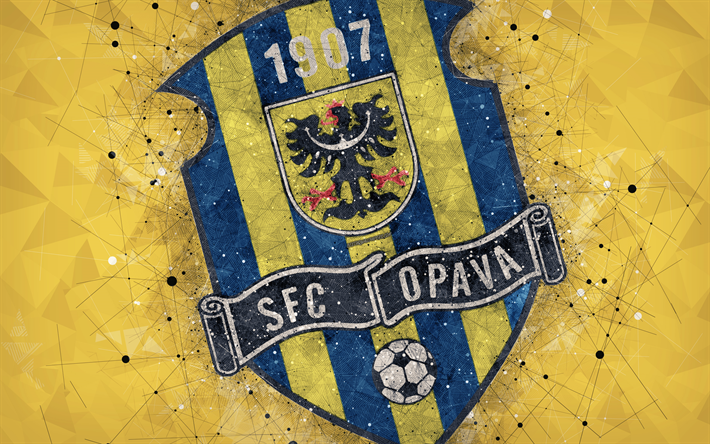 0 Opava, 4k, geometrik sanat, logo, &#199;ek Futbol Kul&#252;b&#252;, sarı arka plan, amblem, &#199;ek Birinci Ligi, Opava, &#199;ek Cumhuriyeti, futbol, yaratıcı sanat