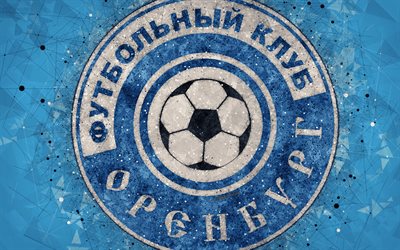 Orenburg FC, 4k, Russian Premier League, creative logo, geometric art, emblem, Russia, football, Orenburg, blue abstract background, FC Orenburg
