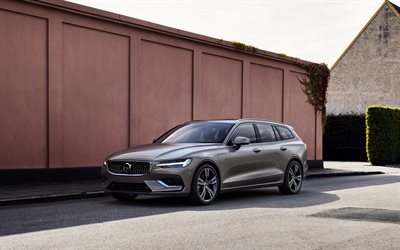 Volvo V60, 2018, vue de face, brune nouvelle volvo V60, station wagon, su&#233;dois de voitures, Volvo