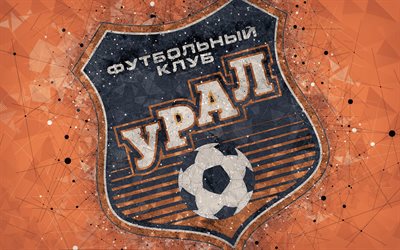 Ural FC, 4k, Russian Premier League, el logotipo de creative, el arte geom&#233;trico, con el emblema de Rusia, de f&#250;tbol, de los Urales, naranja abstracto de fondo, el FC Ural