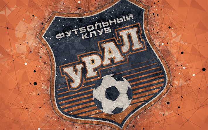 Ural FC, 4k, Russian Premier League, creative logo, geometric art, emblem, Russia, football, Ural, orange abstract background, FC Ural