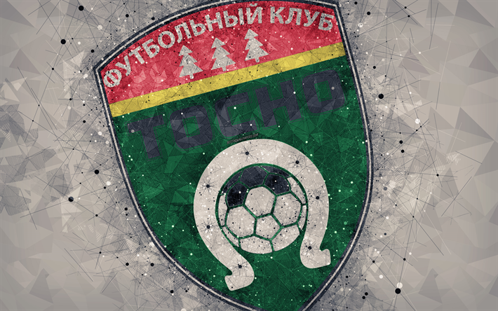 FC Tosno, 4k, la Premier League russa, logo creativo, arte geometrica, emblema, Russia, calcio, Tosno, grigio sfondo astratto