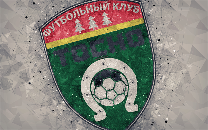 Tosno FC, 4k, Russian Premier League, creative logo, geometric art, emblem, Russia, football, Tosno, gray abstract background, FC Tosno