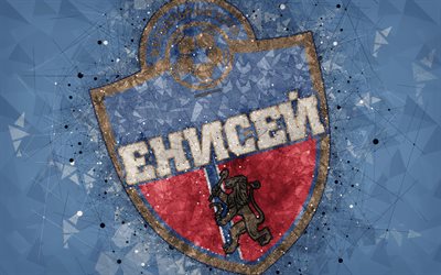Yenisey FC, 4k, Russian Premier League, creative logo, geometric art, emblem, Russia, football, Yenisey, blue abstract background, FC Yenisey