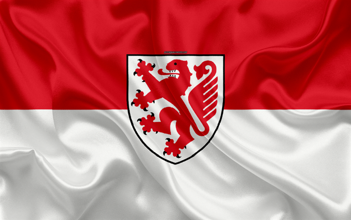 Bandeira de Braunschweig, 4k, textura de seda, vermelho de seda branca bandeira, bras&#227;o de armas, Cidade alem&#227;, Braunschweig, Baixa Sax&#244;nia, Alemanha, s&#237;mbolos