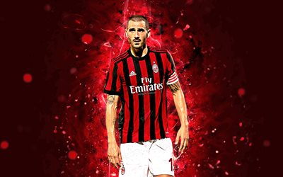 Leonardo Bonucci, 4k, soyut sanat, AC Milan, futbol, Bonucci, futbolcular, neon ışıkları, Milan FC, yaratıcı Serie