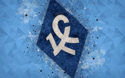Krylya Sovetov FC, 4k, Russian Premier League, creative logo, geometric art, emblem, Russia, football, Krylya Sovetov Samara, blue abstract background, FC Krylya Sovetov