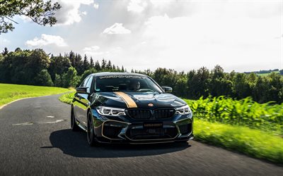 BMW M5Manhart, F90, 2018, V8Biturbo, MH5 700, フロントビュー, 黒のセダン, チューニングM5, ドイツスポーツカー, BMW