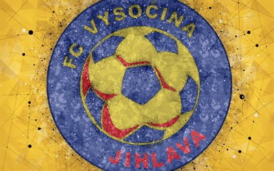 FC Vysocina Jihlava, 4k, geometrik sanat, logo, &#199;ek Futbol Kul&#252;b&#252;, sarı arka plan, amblem, &#199;ek Birinci Ligi, Jihlava, &#199;ek Cumhuriyeti, futbol, yaratıcı sanat