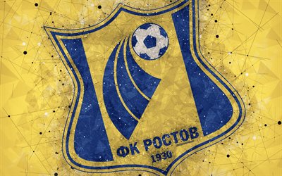 روستوف FC, 4k, الدوري الروسي الممتاز, شعار مبدعين, الهندسية الفنية, شعار, روسيا, كرة القدم, روستوف, الأصفر خلفية مجردة, نادي روستوف