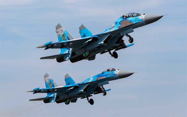 Su-27UB, Ukrainian fighter, Su-27, Air Force of Ukraine, pair of military aircraft, Ukraine
