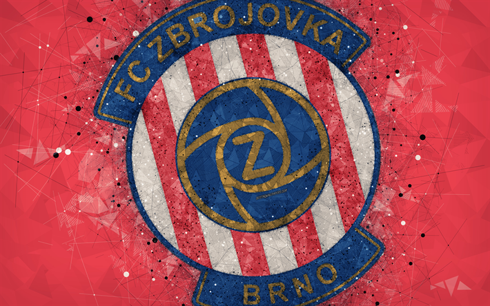 FC Zbrojovka Brno, 4k, arte geometrica, logo, ceca, squadra di calcio, rosso, sfondo bianco, simbolo, ceco Primo Campionato, Brno, Repubblica ceca, calcio, arte creativa