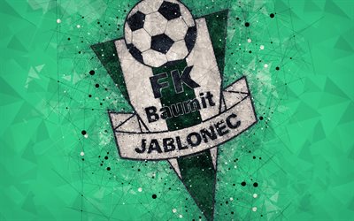 FK Jablonec, 4k, geometric art, logo, Czech football club, green background, emblem, Czech First League, Jablonec nad Nisou, Czech Republic, football, creative art