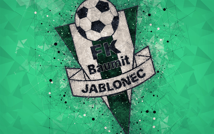 FK Jablonec, 4k, geometriska art, logotyp, Tjeckiska football club, gr&#246;n bakgrund, emblem, Tjeckiska Ligan, Jablonec nad Nisou, Tjeckiska Republiken, fotboll, kreativ konst