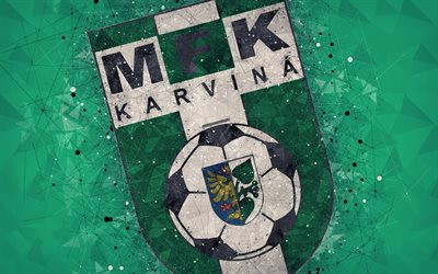 MFK هراء, 4k, الهندسية الفنية, شعار, التشيك لكرة القدم, خلفية خضراء, التشيكية الدوري الأول, هراء, جمهورية التشيك, كرة القدم, الفنون الإبداعية Karvina FC