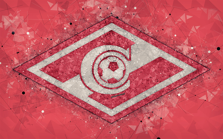 Spartak Moscow FC, 4k, Russian Premier League, creative logo, geometric art, emblem, Russia, football, Spartak Moscow, red abstract background, FC Spartak Moscow