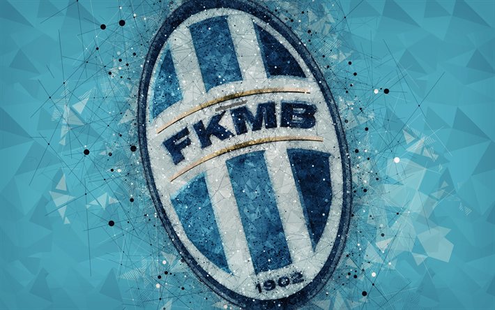 FK Mlada Boleslav, 4k, geometrinen taide, logo, Tšekin football club, sininen tausta, tunnus, Tšekki Ensin Liigan, Mlada Boleslav, Tšekin Tasavalta, jalkapallo, creative art