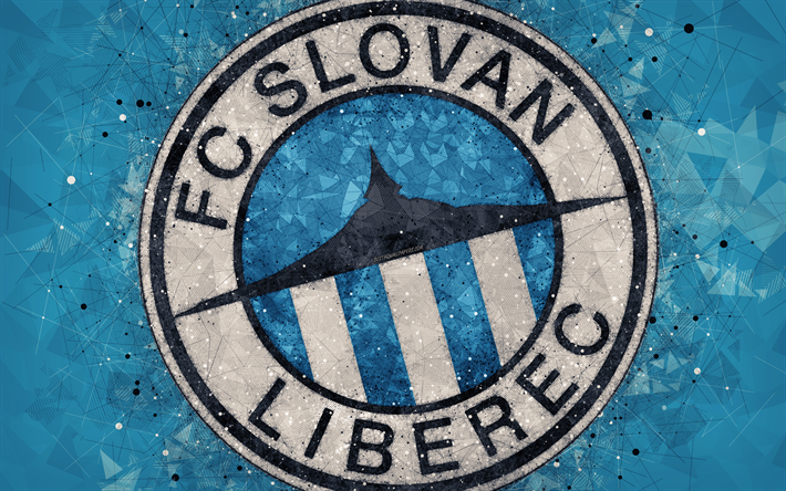 FC Slovan Liberec, 4k, arte geometrica, logo, ceco football club, sfondo blu, emblema, ceco Primo Campionato, Liberec, Repubblica ceca, calcio, arte creativa