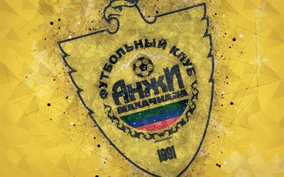 Anzi Makhackala FC, 4k, Ryska Premier League, kreativa logotyp, geometriska art, emblem, Ryssland, fotboll, Anzi Makhackala, red abstrakt bakgrund, FC Anzi Makhackala