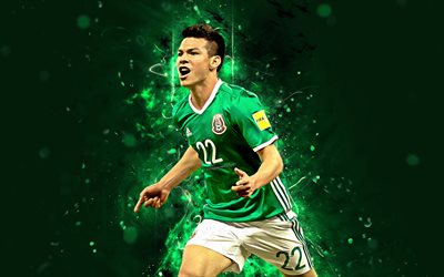 4k, Hirving Lozano, abstrakti taide, Meksikon Maajoukkueen, fan art, Lozano, jalkapallo, jalkapalloilijat, neon valot, Meksikon jalkapallo joukkue