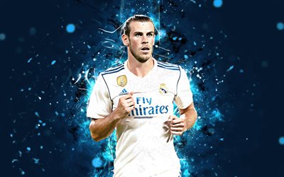 Gareth Bale, 4k, estrelas do futebol, luzes de neon, O Real Madrid, futebol, Bale, f&#227; de arte, A Liga, jogadores de futebol