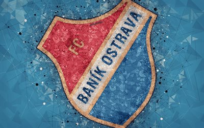 FC Banik أوسترافا, 4k, الهندسية الفنية, شعار, التشيك لكرة القدم, خلفية زرقاء, التشيكية الدوري الأول, اوسترافا, جمهورية التشيك, كرة القدم, الفنون الإبداعية