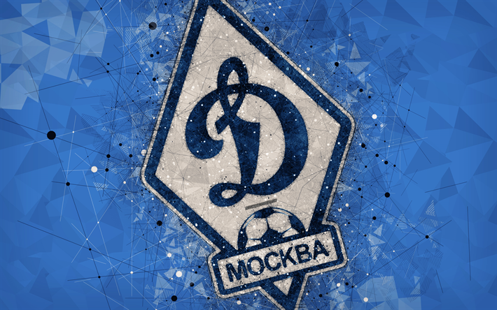 Dynamo Moscow FC, 4k, Russian Premier League, creative logo, geometric art, emblem, Russia, football, Dynamo Moscow, blue abstract background, FC Dynamo Moscow