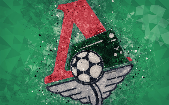 Lokomotiv Moscow FC, 4k, Russian Premier League, creative logo, geometric art, emblem, Russia, football, Lokomotiv Moscow, green abstract background, FC Lokomotiv Moscow