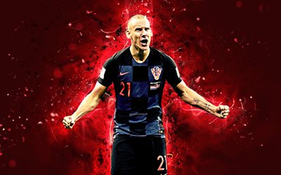 4k, Domagoj Vida, abstract art, Croatia National Team, fan art, Vida, soccer, footballers, neon lights, Croatian football team