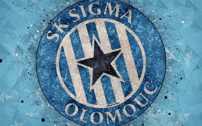 SK Sigma Olomouc, 4k, arte geom&#233;trica, logo, Checa futebol clube, fundo azul, emblema, Checa Primeira Liga, Olomouc, Rep&#250;blica Checa, futebol, arte criativa, Sigma FC