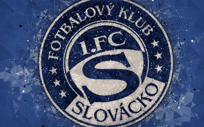 FC Slovacko, 4k, geometrik sanat, logo, &#199;ek Futbol Kul&#252;b&#252;, mavi arka plan, amblem, &#199;ek Birinci Ligi, Uherske Hradiste, &#199;ek Cumhuriyeti, futbol, yaratıcı sanat