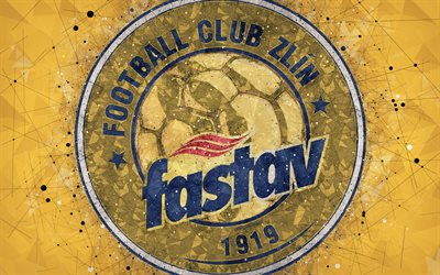 FC Fastav Zlin, 4k, geometriska art, logotyp, Tjeckiska football club, gul bakgrund, emblem, Tjeckiska Ligan, Zlin, Tjeckiska Republiken, fotboll, kreativ konst
