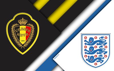 Belgien vs England, 4k, material och design, Match 3: e plats, sammanfattning, logotyper, FOTBOLLS-Vm 2018, Ryssland 2018, fotbollsmatch, 14 juli