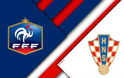 Frankrike vs Kroatien, 4k, material och design, Sista, match 1 plats, sammanfattning, logotyper, FOTBOLLS-Vm 2018, Ryssland 2018, fotbollsmatch, 15 juli