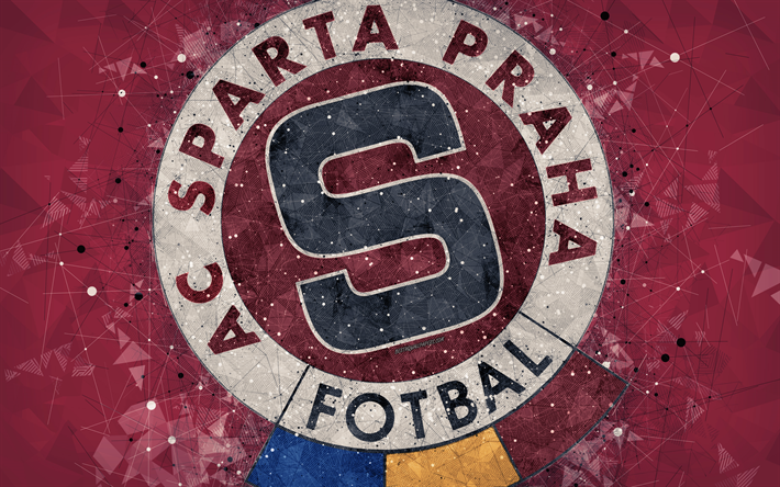 AC Sparta Prag, 4k, geometrik sanat, logo, &#199;ek Futbol Kul&#252;b&#252;, kırmızı arka plan, amblem, &#199;ek Birinci Ligi, Prag, &#199;ek Cumhuriyeti, futbol, yaratıcı sanat
