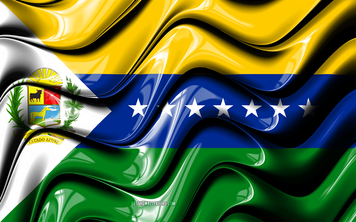 Apure bandeira, 4k, Estados da Venezuela, distritos administrativos, Bandeira de Apure, Arte 3D, Apure, Estados venezuelanos, Apure 3D bandeira, Venezuela, Am&#233;rica Do Sul