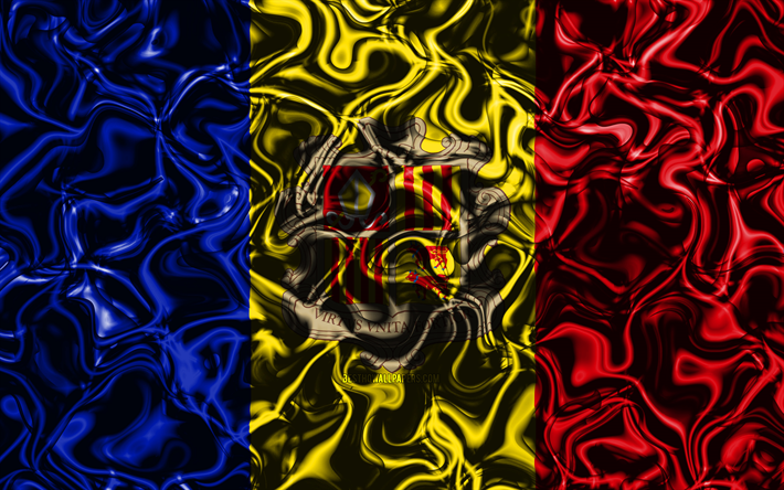 4k, Flaggan i Andorra, sammanfattning r&#246;k, Europa, nationella symboler, Andorras flagga, 3D-konst, Andorra 3D-flagga, kreativa, Europeiska l&#228;nder, Andorra